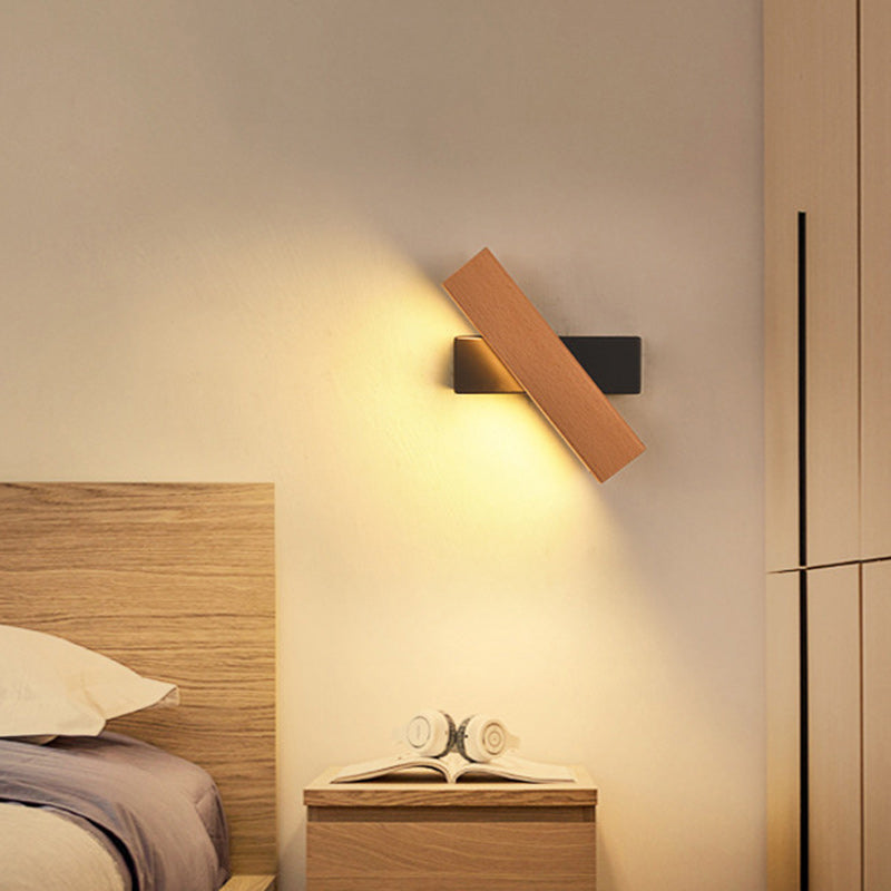 Modern Minimalist Rectangular Wood Plastic LED Wall Sconce Lamp For Living Room