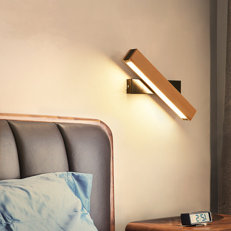 Modern Minimalist Rectangular Wood Plastic LED Wall Sconce Lamp For Living Room