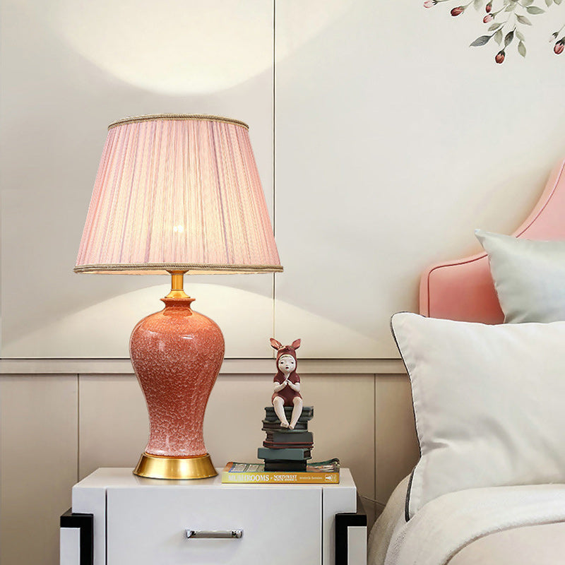 Traditional Chinese Drum Ceramic Iron Fabric 1-Light Table Lamp For Living Room