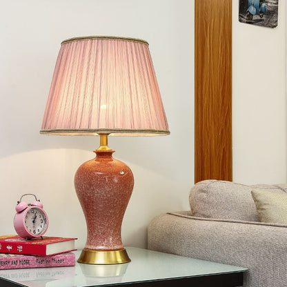Traditional Chinese Drum Ceramic Iron Fabric 1-Light Table Lamp For Living Room