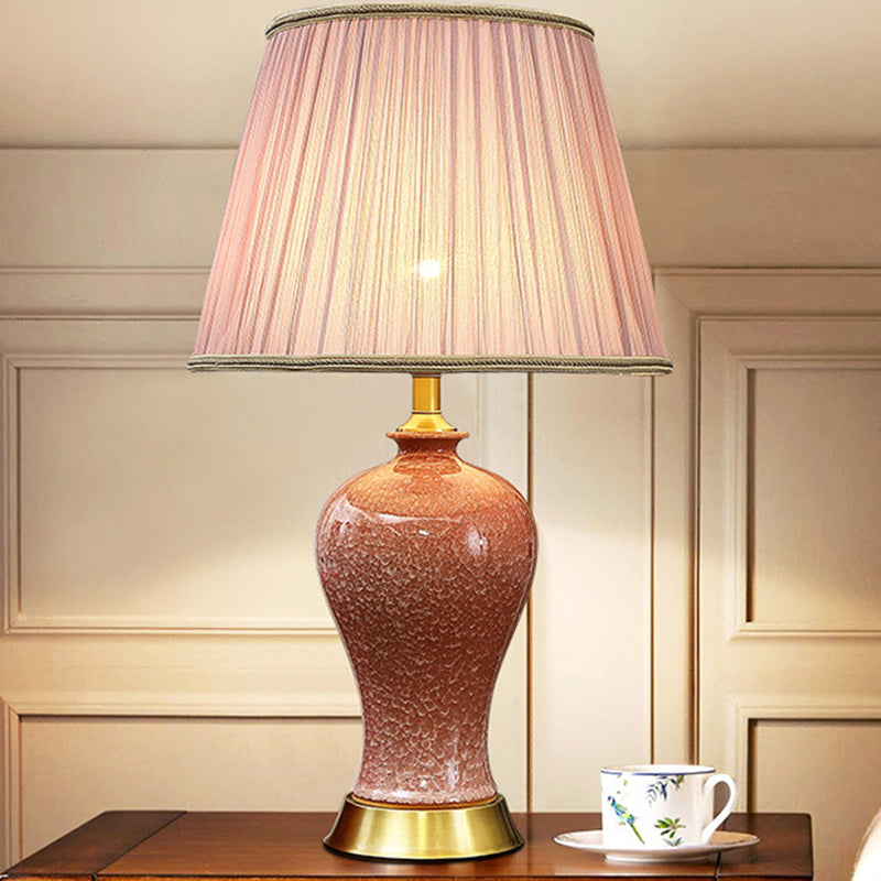 Traditional Chinese Drum Ceramic Iron Fabric 1-Light Table Lamp For Living Room