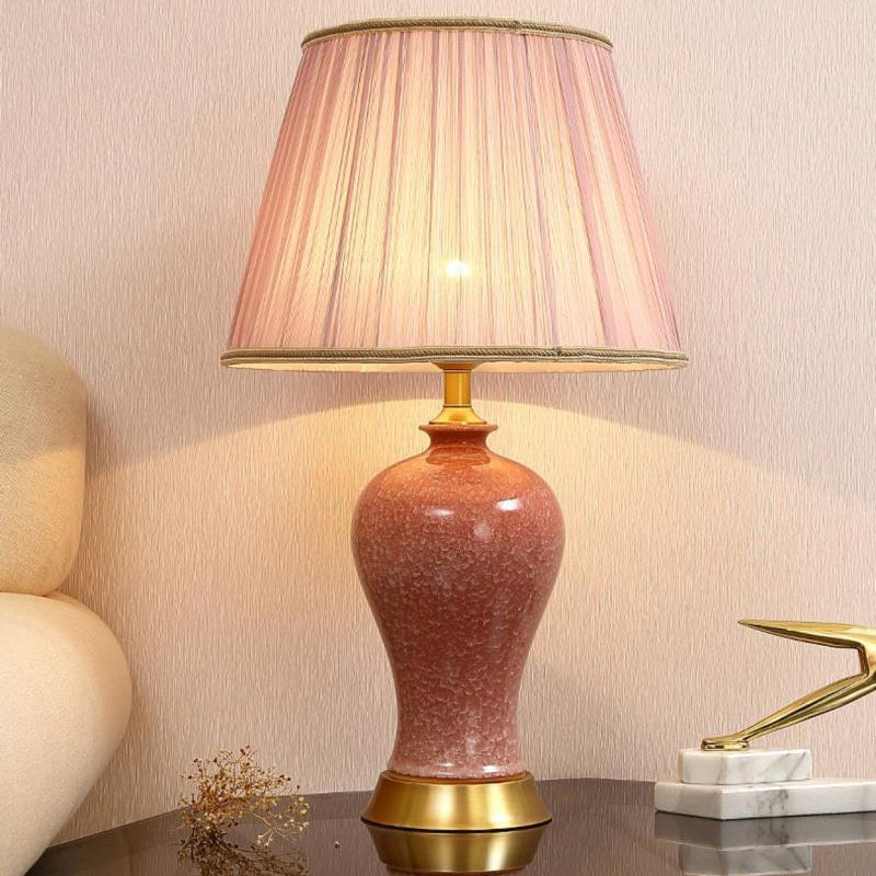 Traditional Chinese Drum Ceramic Iron Fabric 1-Light Table Lamp For Living Room