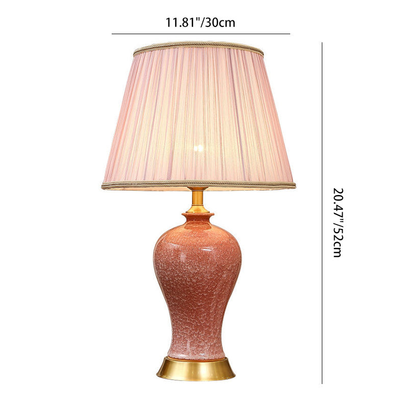 Traditional Chinese Drum Ceramic Iron Fabric 1-Light Table Lamp For Living Room