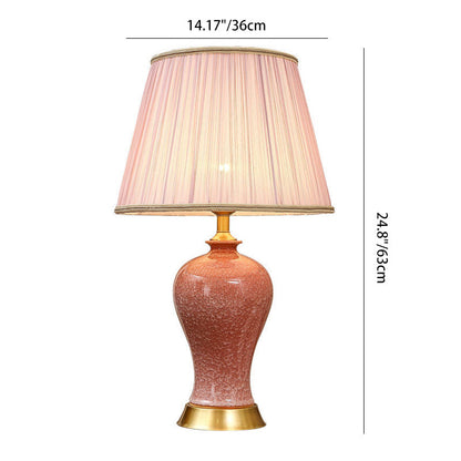 Traditional Chinese Drum Ceramic Iron Fabric 1-Light Table Lamp For Living Room