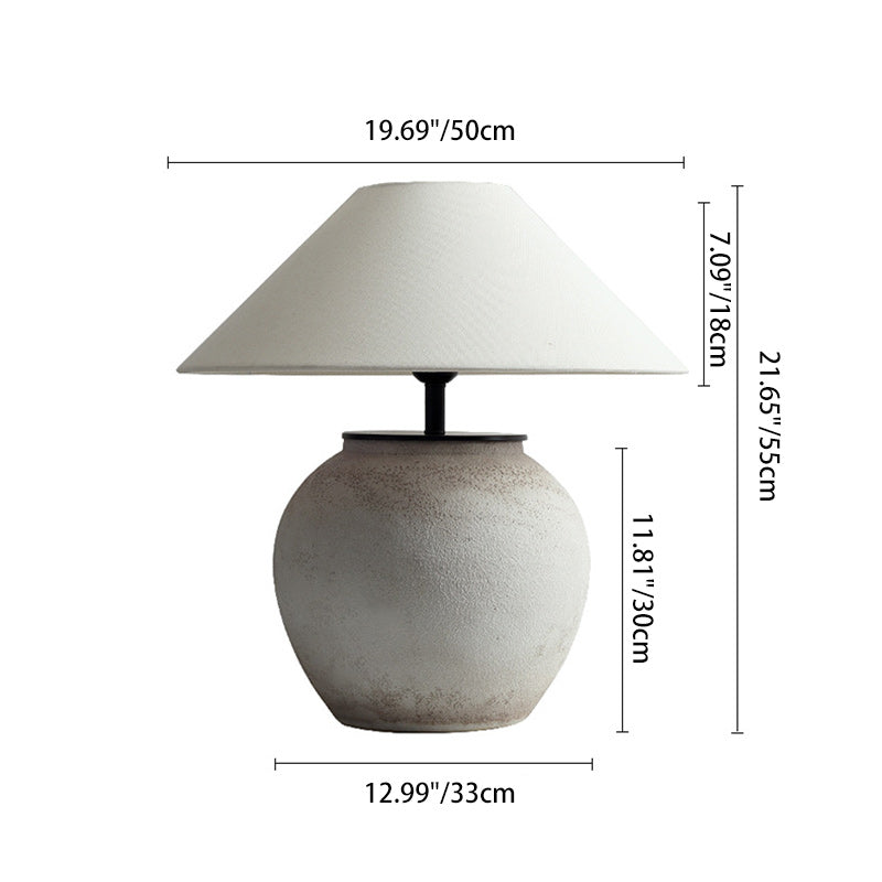 Traditional Japanese Drum Ceramic Fabric 1-Light Table Lamp For Living Room
