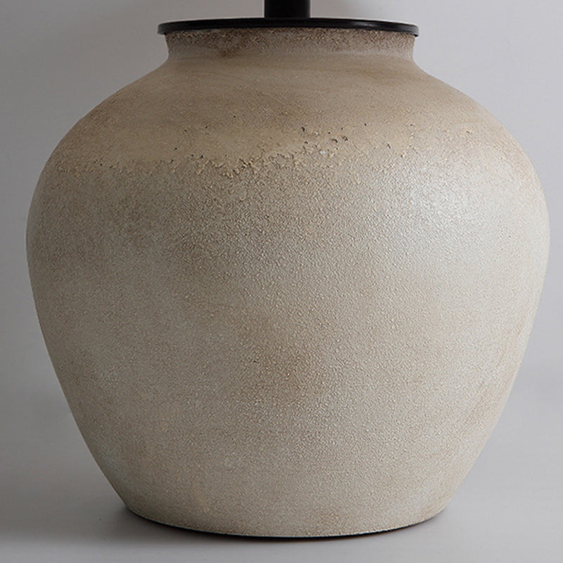 Traditional Japanese Drum Ceramic Fabric 1-Light Table Lamp For Living Room