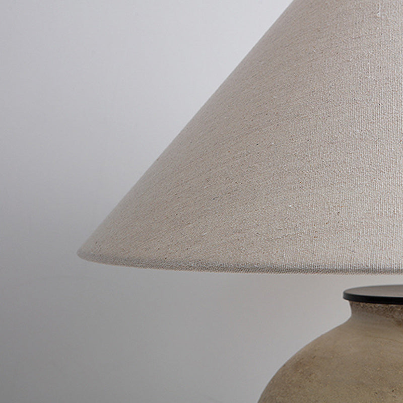 Traditional Japanese Drum Ceramic Fabric 1-Light Table Lamp For Living Room