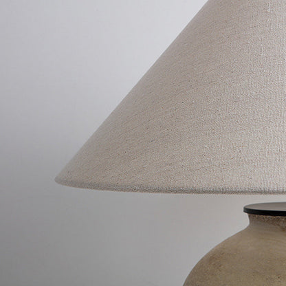 Traditional Japanese Drum Ceramic Fabric 1-Light Table Lamp For Living Room