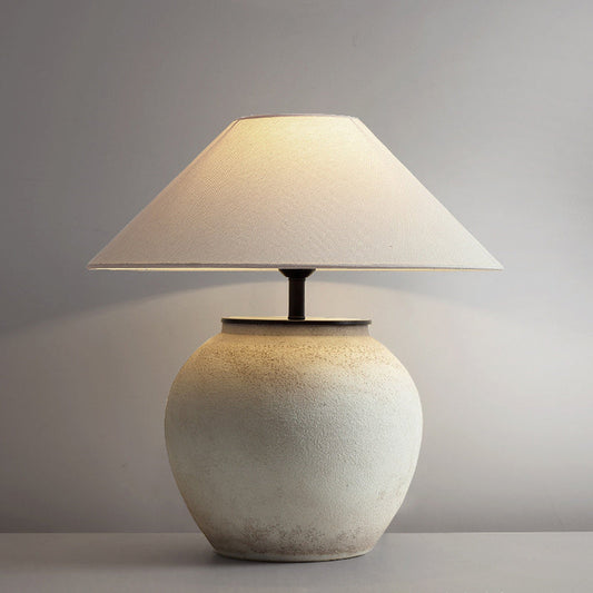 Traditional Japanese Drum Ceramic Fabric 1-Light Table Lamp For Living Room