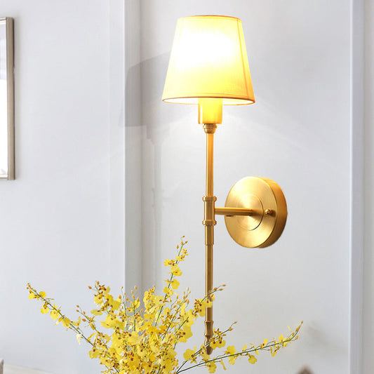 Contemporary Luxury Drum Copper Fabric 1/2-Light Wall Sconce Lamp For Living Room