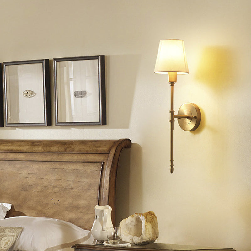 Contemporary Luxury Drum Copper Fabric 1/2-Light Wall Sconce Lamp For Living Room
