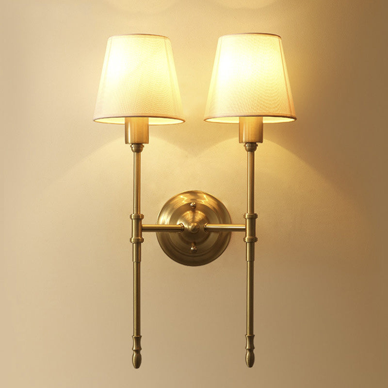 Contemporary Luxury Drum Copper Fabric 1/2-Light Wall Sconce Lamp For Living Room
