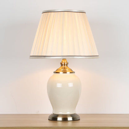 Contemporary Nordic Drum Ceramic Iron Fabric 1-Light Table Lamp For Living Room