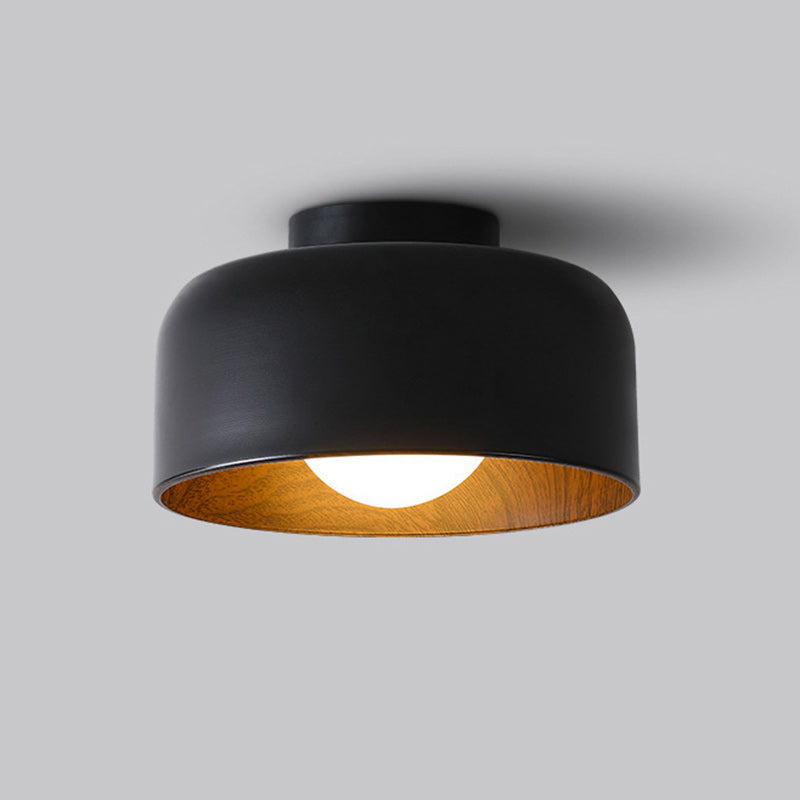 Contemporary Nordic Round Iron Glass 1-Light Semi-Flush Mount Ceiling Light For Living Room