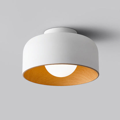 Contemporary Nordic Round Iron Glass 1-Light Semi-Flush Mount Ceiling Light For Living Room