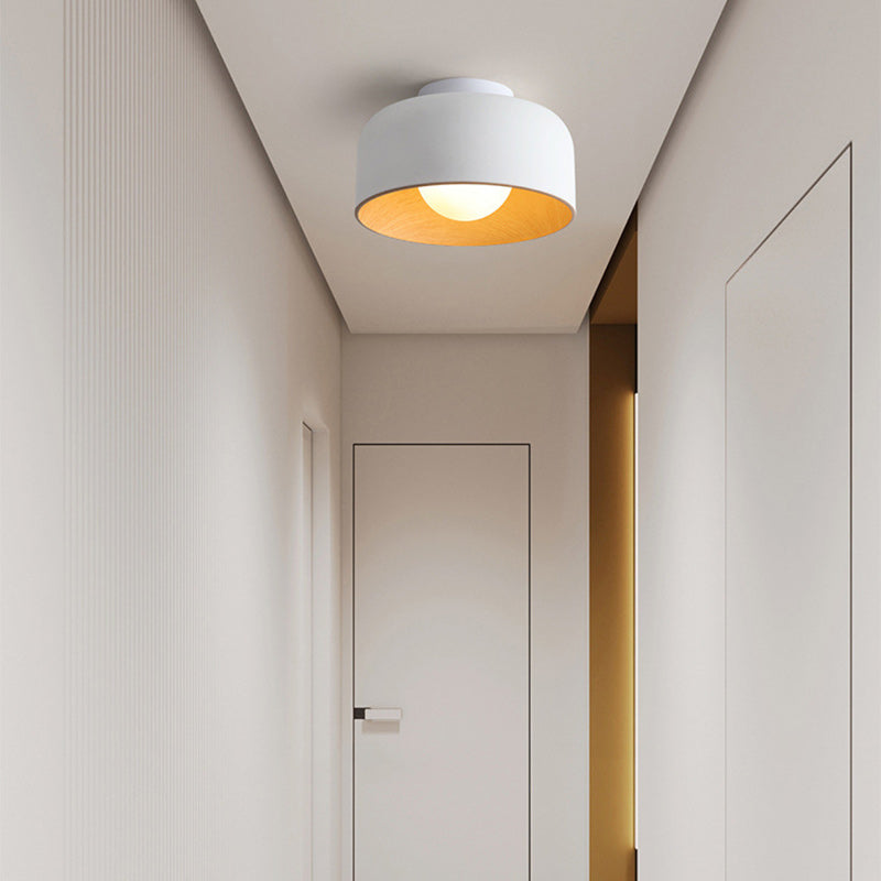 Contemporary Nordic Round Iron Glass 1-Light Semi-Flush Mount Ceiling Light For Living Room