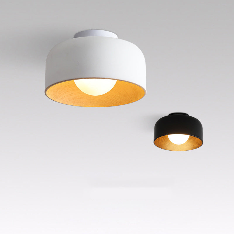 Contemporary Nordic Round Iron Glass 1-Light Semi-Flush Mount Ceiling Light For Living Room