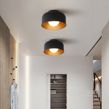 Contemporary Nordic Round Iron Glass 1-Light Semi-Flush Mount Ceiling Light For Living Room