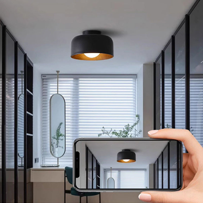 Contemporary Nordic Round Iron Glass 1-Light Semi-Flush Mount Ceiling Light For Living Room