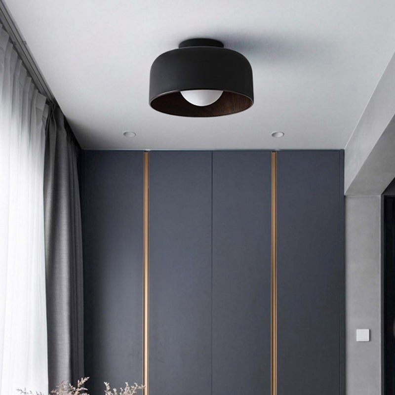 Contemporary Nordic Round Iron Glass 1-Light Semi-Flush Mount Ceiling Light For Living Room