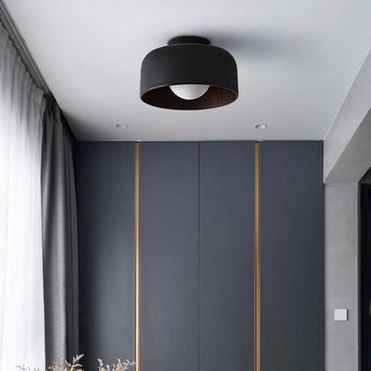 Contemporary Nordic Round Iron Glass 1-Light Semi-Flush Mount Ceiling Light For Living Room