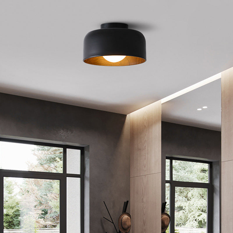 Contemporary Nordic Round Iron Glass 1-Light Semi-Flush Mount Ceiling Light For Living Room