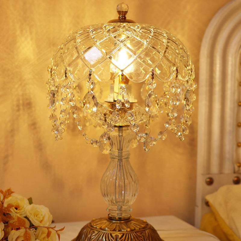 Traditional French Teardrop Copper Glass 1-Light Table Lamp For Living Room