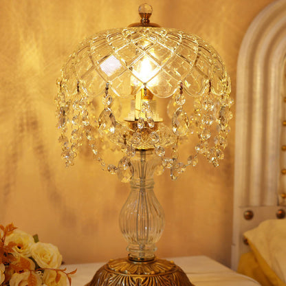 Traditional French Teardrop Copper Glass 1-Light Table Lamp For Living Room