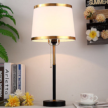 Contemporary Scandinavian Drum Iron Fabric 1-Light Table Lamp For Living Room