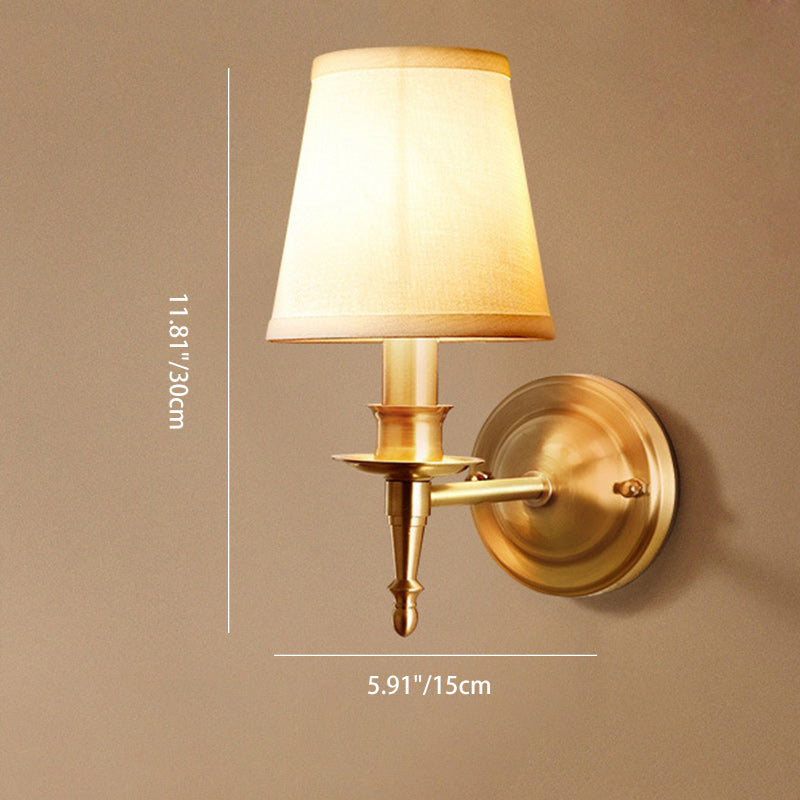 Traditional Vintage Drum Copper Fabric 1/2-Light Wall Sconce Lamp For Living Room