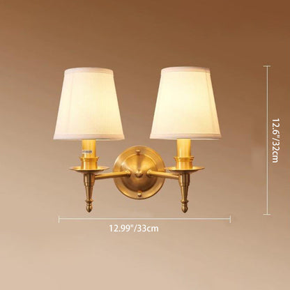 Traditional Vintage Drum Copper Fabric 1/2-Light Wall Sconce Lamp For Living Room