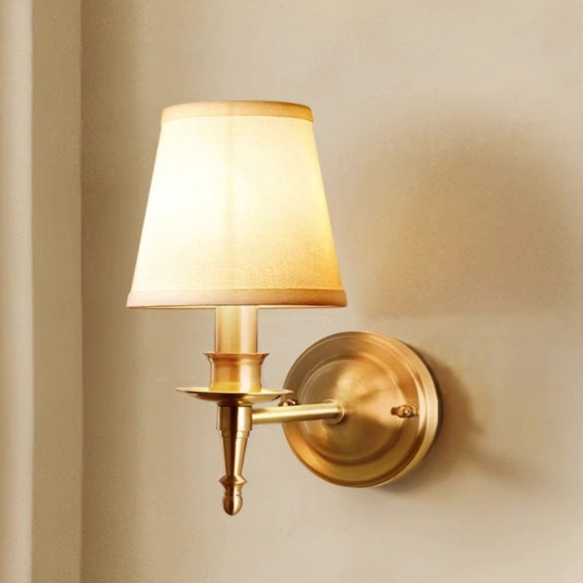 Traditional Vintage Drum Copper Fabric 1/2-Light Wall Sconce Lamp For Living Room