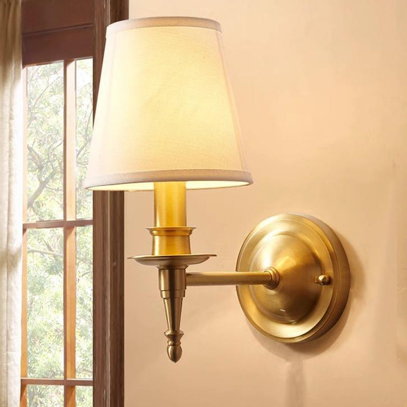 Traditional Vintage Drum Copper Fabric 1/2-Light Wall Sconce Lamp For Living Room