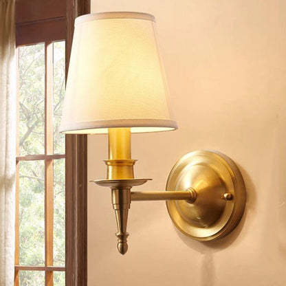 Traditional Vintage Drum Copper Fabric 1/2-Light Wall Sconce Lamp For Living Room