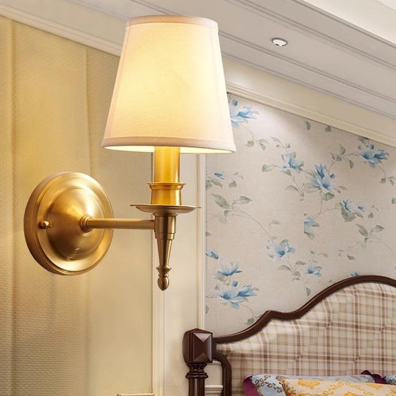 Traditional Vintage Drum Copper Fabric 1/2-Light Wall Sconce Lamp For Living Room