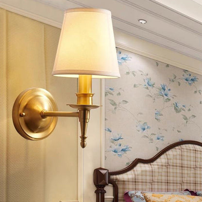 Traditional Vintage Drum Copper Fabric 1/2-Light Wall Sconce Lamp For Living Room