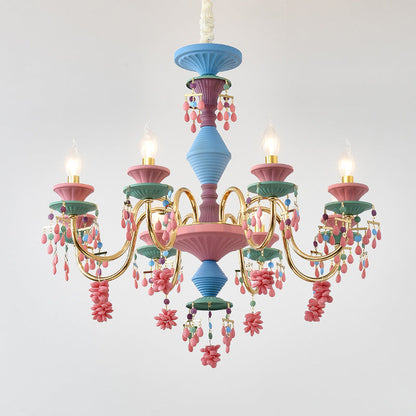 Traditional French Candlestick Iron Crystal 8-Light Kids Chandelier For Living Room