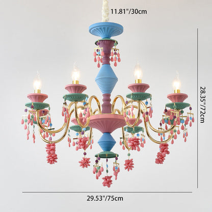 Traditional French Candlestick Iron Crystal 8-Light Kids Chandelier For Living Room