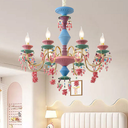 Traditional French Candlestick Iron Crystal 8-Light Kids Chandelier For Living Room