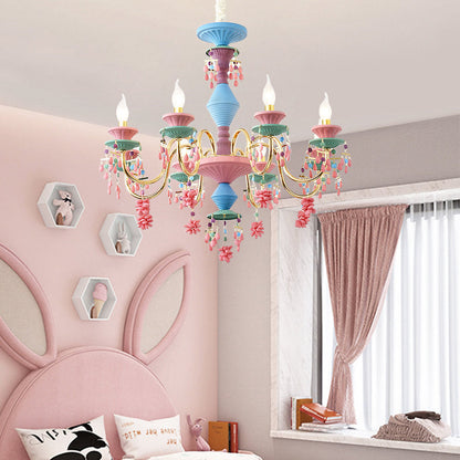 Traditional French Candlestick Iron Crystal 8-Light Kids Chandelier For Living Room