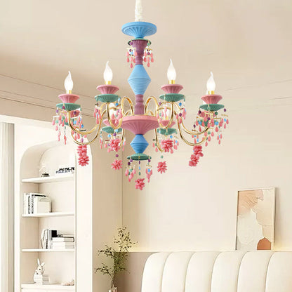 Traditional French Candlestick Iron Crystal 8-Light Kids Chandelier For Living Room