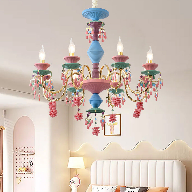 Traditional French Candlestick Iron Crystal 8-Light Kids Chandelier For Living Room