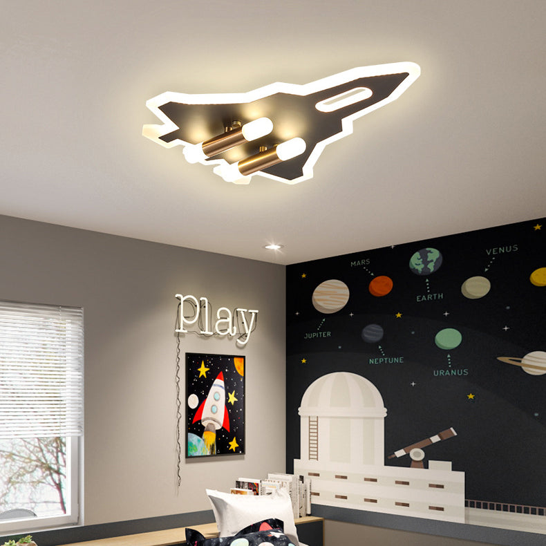 Contemporary Creative Plane Aluminum Iron Acrylic LED Kids Flush Mount Ceiling Light For Living Room