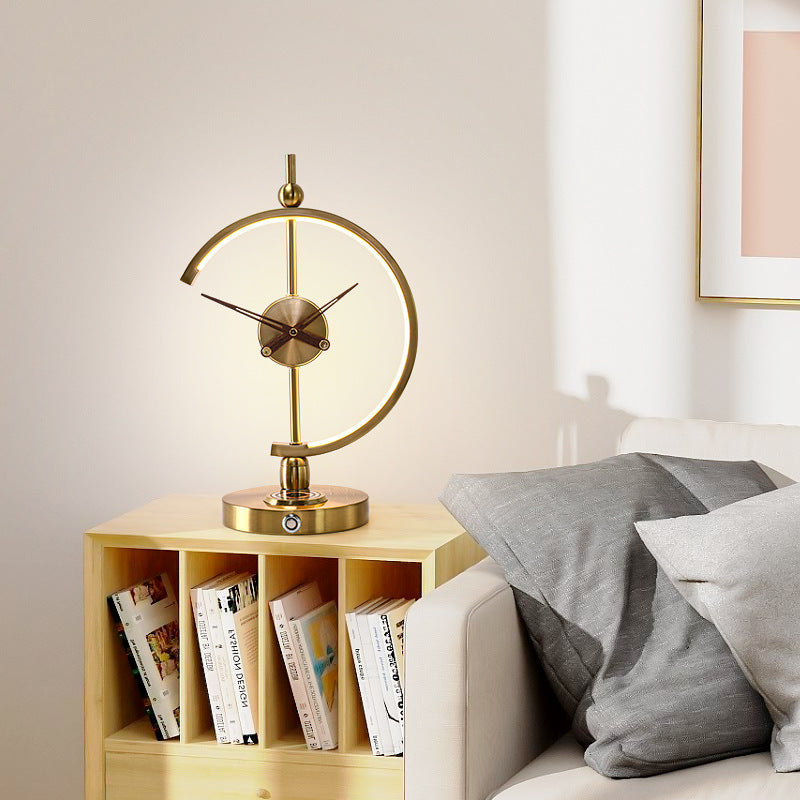 Traditional Vintage Clock Aluminum Plastic LED Table Lamp For Living Room