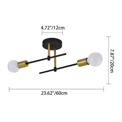 Contemporary Nordic Column Iron Glass 2-Light Semi-Flush Mount Ceiling Light For Living Room