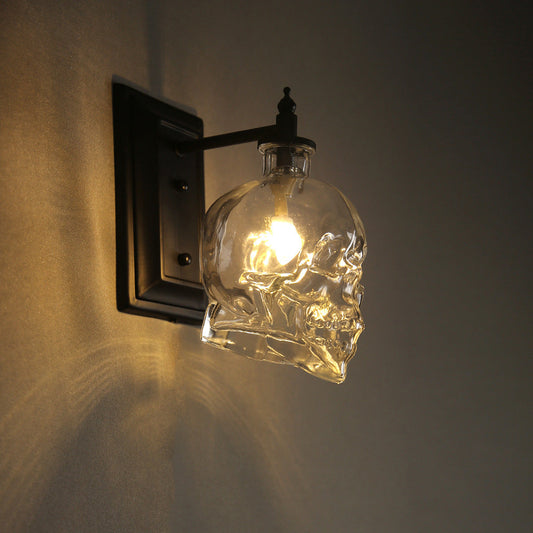 Contemporary Industrial Skull Iron Glass 1-Light Wall Sconce Lamp For Living Room