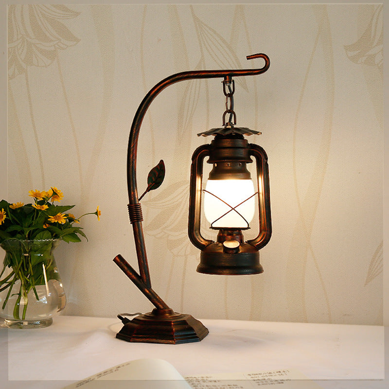 Contemporary Industrial Oval Iron Glass 1-Light Table Lamp For Living Room