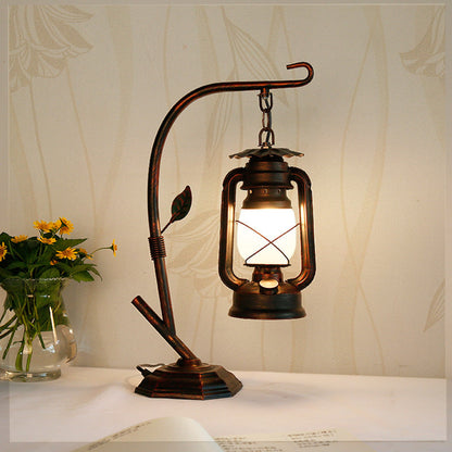 Contemporary Industrial Oval Iron Glass 1-Light Table Lamp For Living Room