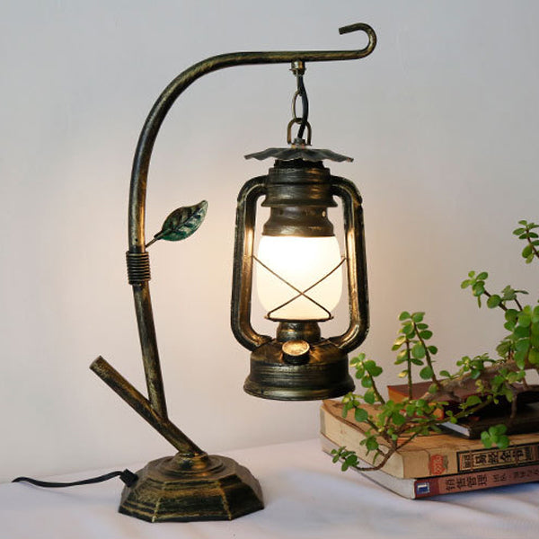 Contemporary Industrial Oval Iron Glass 1-Light Table Lamp For Living Room