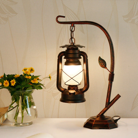 Contemporary Industrial Oval Iron Glass 1-Light Table Lamp For Living Room